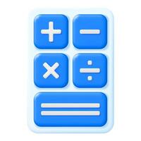 3D Minimal Calculator Isolated. 3d Look Mathematics Icon. Addition, Subtraction, Multiplication and Division Buttons Render. Arithmetic Operations. Financial Math Device Calculate. Vector Illustration