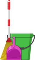 Plastic bucket, dustpan and broom png