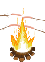 Bonfire with grilled sausages png