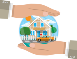 Hands of agent, protect house and car png