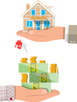 mano con pequeño casa, llaves y dinero png