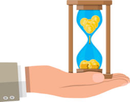 Old hourglass clocks with coins inside in hand png