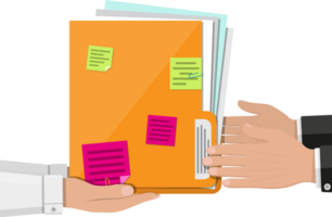 Documents folder with paper sheets, sticky notes png