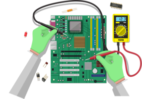 ingenjör med multimeter checkar moderkort png