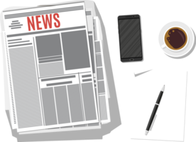 Newspaper, smartphone, paper blank with pen png