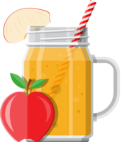 Jar with apple smoothie with striped straw png