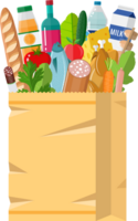 Paper shopping bag full of groceries products png