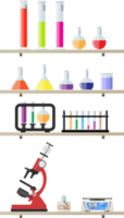 Laboratory equipment on shelves png