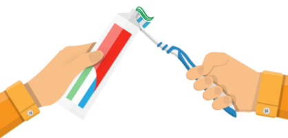 brosse à dents avec pâte dans main png