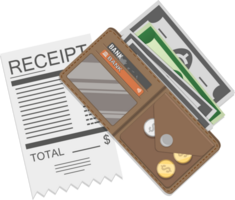 Wallet with money and receipt png