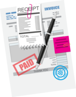 Paper invoice form with seal and pinned receipt png