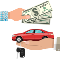 Hand with red car, keys and money png