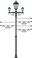 Wrought iron street lamp with empty sign. png