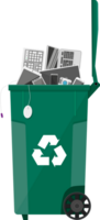 E-waste recycle bin container with old equipment png