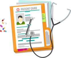 Folder with documents, stethoscope, pills png