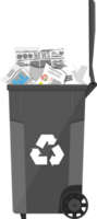 Trash recycle bin container full of paper png