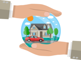 Hands of agent, protect house and car png