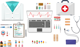 Doctors workplace with laptop png