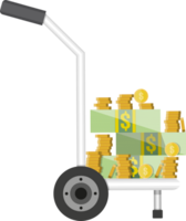 Hand truck full of money and coins png
