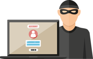 ladrón hacker robando contraseña desde ordenador portátil png