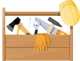 Wooden toolbox full of construction equipment png