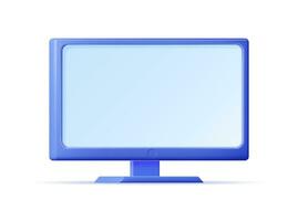 3d Cartoon PC Monitor Isolated. Render Computer LCD Display Mock Up with Blank Screen. Flat TV Icon. Technology Concept. 3D rendering. Minimal Vector Illustration