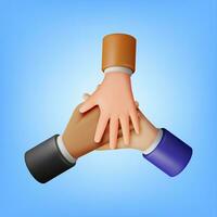 3D People Showing Unity with Their Hands Together. Render Crossed Hands. Multiethnic Group and Human Diversity. Business, Team Work, Cooperation and Partnership. Vector Illustration