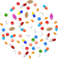 Different colorful medical pills capsules tablets png