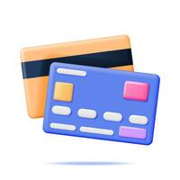 3D Bank Card Isolated on White. Render Credit Card with Chip Icon. Business Finance, Online Shopping and Banking Concept. Cashless Payment. Financial Transactions, Money Transfer. Vector Illustration