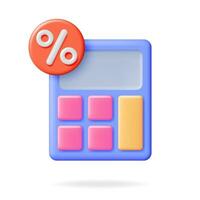 3D Modern Calculator with Percentage Sign. Mathematics Icon. Addition, Subtraction, Multiplication and Division Buttons. Arithmetic Operations. Financial Math Device Calculate. Vector Illustration