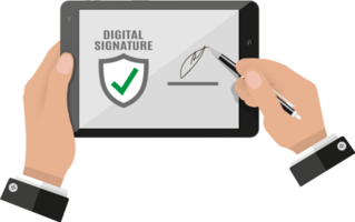 Hand sign digital signature on tablet png