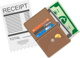 Wallet with cash and receipt png