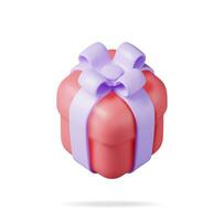 3D Gift Box Isolated on White. Render Colorful Wrapped Box. Christmas. New, Year, Sale, Shopping. Present Box with Bows and Ribbons. Giftbox for Valentine, Birthday and Holiday. Vector Illustration