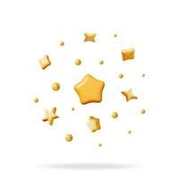 3D Party Golden Confetti Fireworks Isolated. Render Gold Plasticine Confetti Collection. Colorful Firecracker Stars in Various Shapes. Party, Holyday Surprise or Birthday Events. Vector Illustration