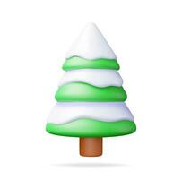 3D Abstract Christmas Tree in Snow Isolated. Render Spruce, Evergreen Tree Icon. Greeting Card, Festive Poster, Party Invitations Element. Christmas and New year. Cartoon Vector illustration