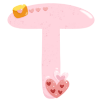 linda mano dibujado alfabeto letra t con corazón de enamorado día concepto png