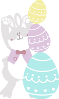 happy easter with bunny rabbit and egg, flat png transparent element character design