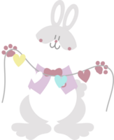 happy easter with bunny rabbit holding heart, flat png transparent element character design