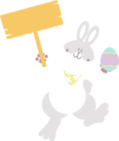 happy easter with bunny rabbit holding blank sign and egg, flat png transparent element character design