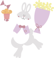 contento Pascua de Resurrección con conejito Conejo participación magdalena, amor letra y flor, plano png transparente elemento personaje diseño