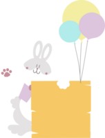 gelukkig Pasen met konijn konijn Holding blanco teken en ballon, vlak PNG transparant element karakter ontwerp