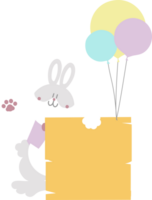 happy easter with bunny rabbit holding blank sign and balloon, flat png transparent element character design