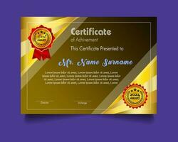 Certificate of achievement template set with gold badge and border, Appreciation and Achievement Certificate Template Design. Elegant diploma certificate template vector