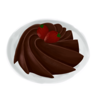 Illustration of chocolate pudding with strawberry topping png