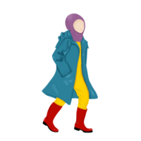 Illustration of a girl in a rain coat walking in the rain png