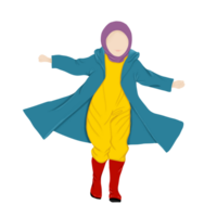 Illustration of a girl in a raincoat running happily png