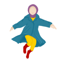 Illustration of a girl in a raincoat dancing happyly png