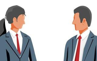 Male and Female Candidates Debate. Politics Discussing Between Man and Woman. Presidential Elections Concept. Political, Economic Debate. Flat Design Vector Illustration