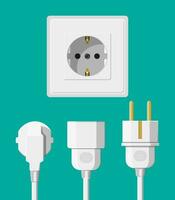 eléctrico toma de corriente con varios conectado cabos eléctrico componentes pared enchufe con tapones vector ilustración en plano estilo