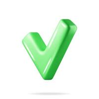 3D Right Button Shape. Green Yes or Correct Sign Render. Green Checkmark Tick Represents Confirmation. Right Choice Concept. Agreement, Approval or Trust Symbol. Vector Illustration